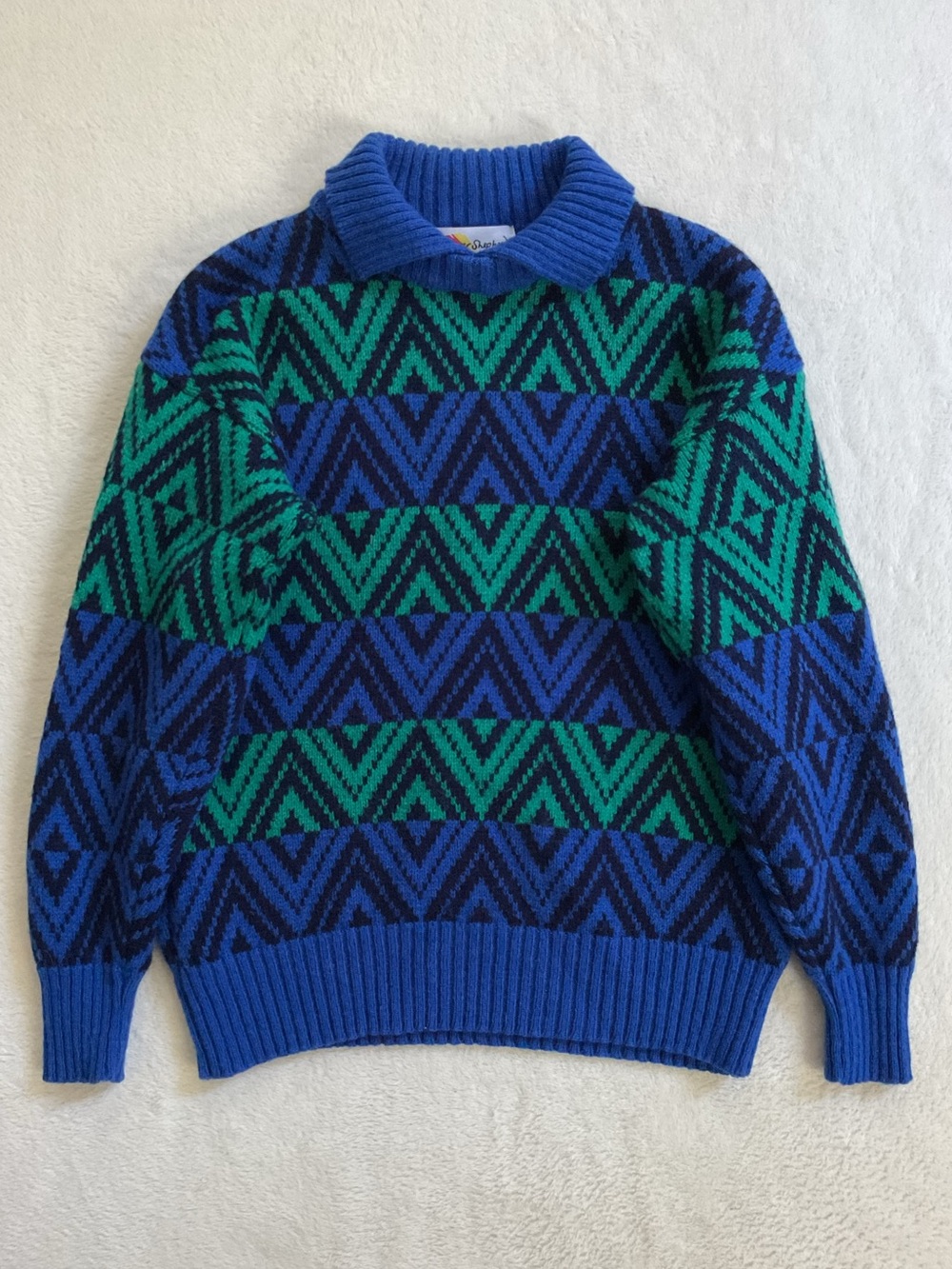Vintage The Clever Shepherd Shetland Wool Geometric Collared Sweater Women’s Med